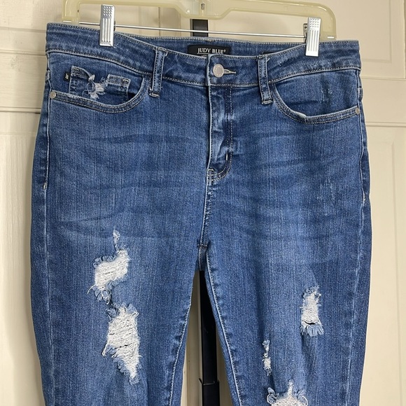 Judy Blue Womens Skinny Fit Blue Denim Jeans  Distressed Distroyed Size 11/30 - Picture 2 of 12